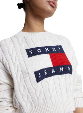 Pull Tommy Jeans Boxy Center Flag Blanc Femme