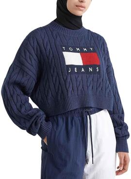 Pull Tommy Jeans Boxy Center Bleu Marine Femme