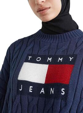 Pull Tommy Jeans Boxy Center Bleu Marine Femme