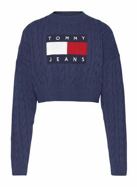 Pull Tommy Jeans Boxy Center Bleu Marine Femme