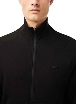 Sweat Lacoste Col haut Noire pour Homme