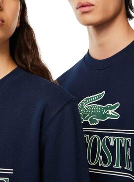 Sweat Lacoste Bandera 3D Bleu Marine Homme Femme