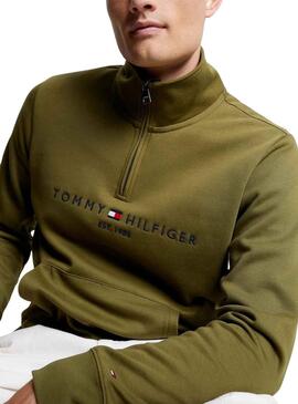 Sweat Tommy Hilfiger MockNeck Vert Homme