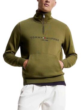 Sweat Tommy Hilfiger MockNeck Vert Homme