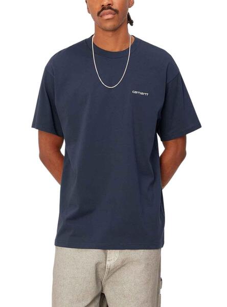 T-Shirt Carhartt Script Embroidery Bleu Marine Homme
