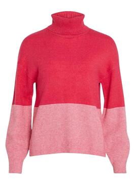 Pull Vila Viril Blocking Rouleau Rose pour Femme