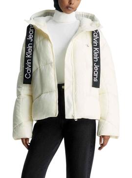 Veste Calvin Klein Plumes Corta Beige Femme
