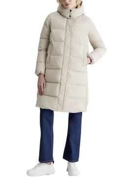 Veste Calvin Klein Plumes Capuche Beige Femme