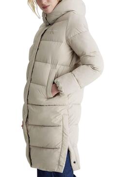 Veste Calvin Klein Plumes Capuche Beige Femme