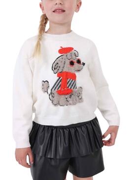 Pull Mayoral Chien Fourrure Blanc pour Fille