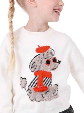 Pull Mayoral Chien Fourrure Blanc pour Fille