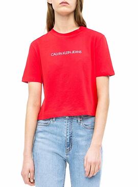 T-Shirt Calvin Klein Shrunken Crop Femme Rouge