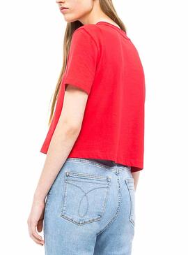 T-Shirt Calvin Klein Shrunken Crop Femme Rouge