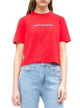 T-Shirt Calvin Klein Shrunken Crop Femme Rouge