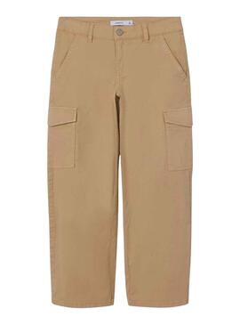 Pantalon Name It Frose Cargo Wide Sergé Beige Fille