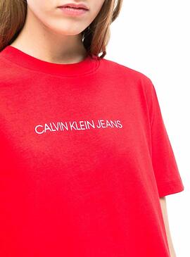 T-Shirt Calvin Klein Shrunken Crop Femme Rouge