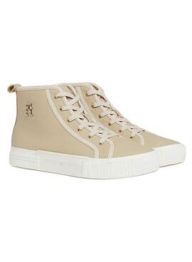 Baskets Tommy Hilfiger TH Cuir Beige Femme