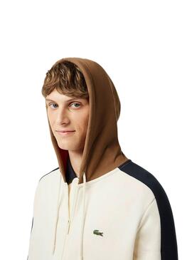 Sweat Lacoste Couleur Block Blanc Homme