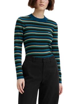 Pull Levis Crew Rib Pull Rayures Bleu Femme