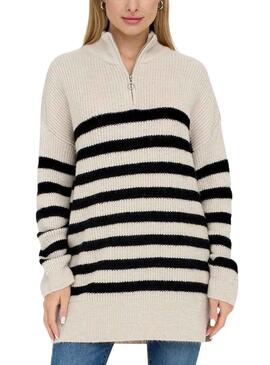 Pull Only Alfrida Zip Highneck Beige Femme