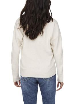 Pull Only Rica Life Col V Beige pour Femme