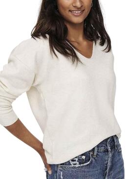 Pull Only Rica Life Col V Beige pour Femme