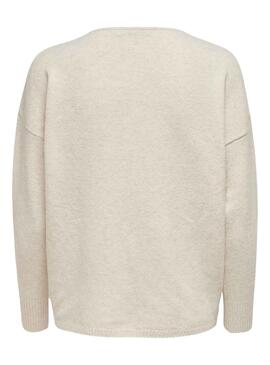 Pull Only Rica Life Col V Beige pour Femme