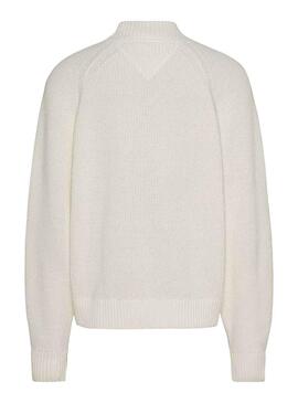 Pull Tommy Jeans Badge MaquetteNeck Blanc Femme