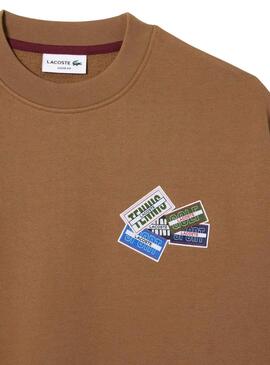 Sweat Lacoste Loose Fit Brun pour Homme