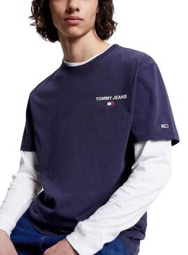 T-Shirt Tommy Jeans Linear Back Bleu Marine Homme