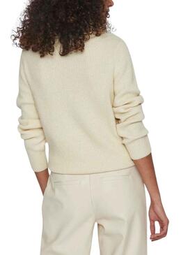 Pull Vila Viril Half Zipper Beige pour Femme
