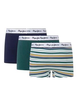 Pack 3 Boxeurs Pepe Jeans Stripe Vert pour Homme