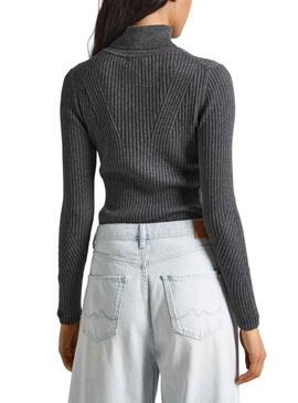 Pull Pepe Jeans Dalia Rolled Gris pour Femme