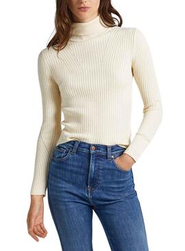 Pull Pepe Jeans Dalia Rolled Beige pour Femme