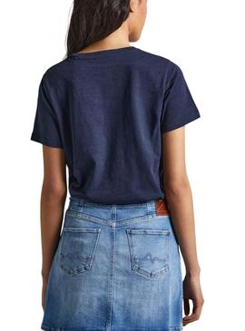T-Shirt Pepe Jeans Velours Bleu Bleu Marine pour Femme