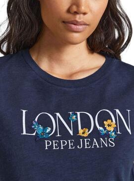 T-Shirt Pepe Jeans Velours Bleu Bleu Marine pour Femme