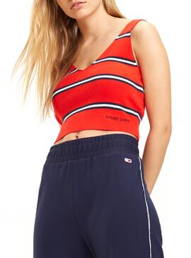Top Tommy Jeans Knitted Stripe Rouge Femme