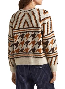 Pull Pepe Jeans Deanna Jacquard Beige pour Femme