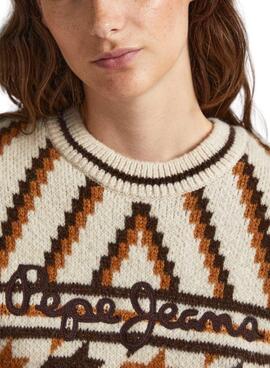 Pull Pepe Jeans Deanna Jacquard Beige pour Femme