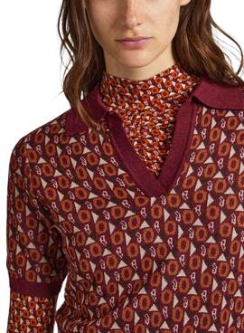 Polo Pepe Jeans Elle Jacquard Bordeaux pour Femme