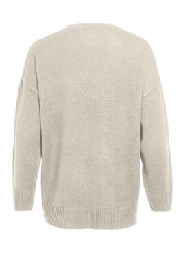 Pull Vila Vireggie Col V Beige pour Femme
