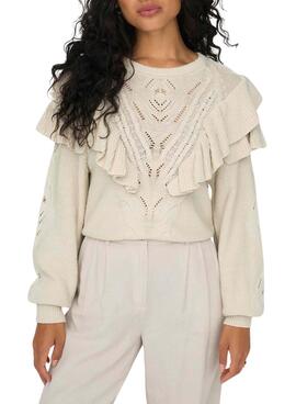 Pull Only Rillo Volantss Beige pour Femme