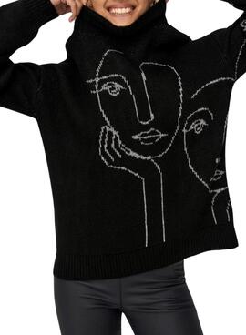 Pull Only Visière Jaquard Noire pour Femme