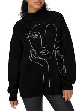 Pull Only Visière Jaquard Noire pour Femme