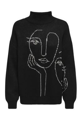 Pull Only Visière Jaquard Noire pour Femme