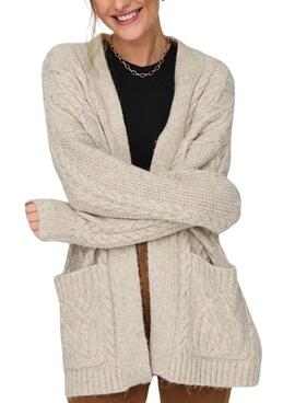 Veste Only Cosy Knitted Trenzado Beige pour Femme