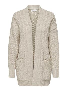 Veste Only Cosy Knitted Trenzado Beige pour Femme