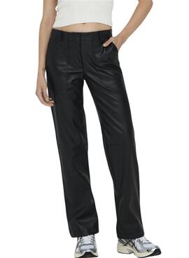 Pantalones Only Penna Idina Similicuir Noire Femme