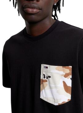 T-Shirt Tommy Jeans Camouflage Pocket Noire pour Homme