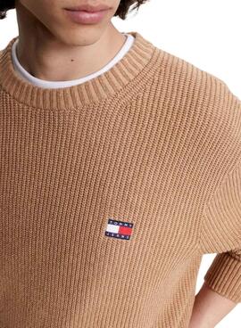 Pull Tommy Jeans Tonal XS Badge Camel Homme